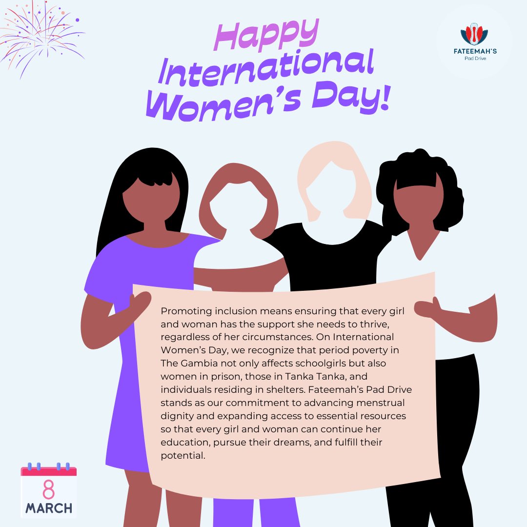 HAPPY #IWD 💜💜💜💜💜💜💜💜💜

This year’s theme, “Invest in Women: Accelerate Progress,” reminds us that true progress starts with ensuring period dignity for all. we recognize that #periodpoverty not only affects schoolgirls but also women in prison, Tanka Tanka &amp; in shelter.