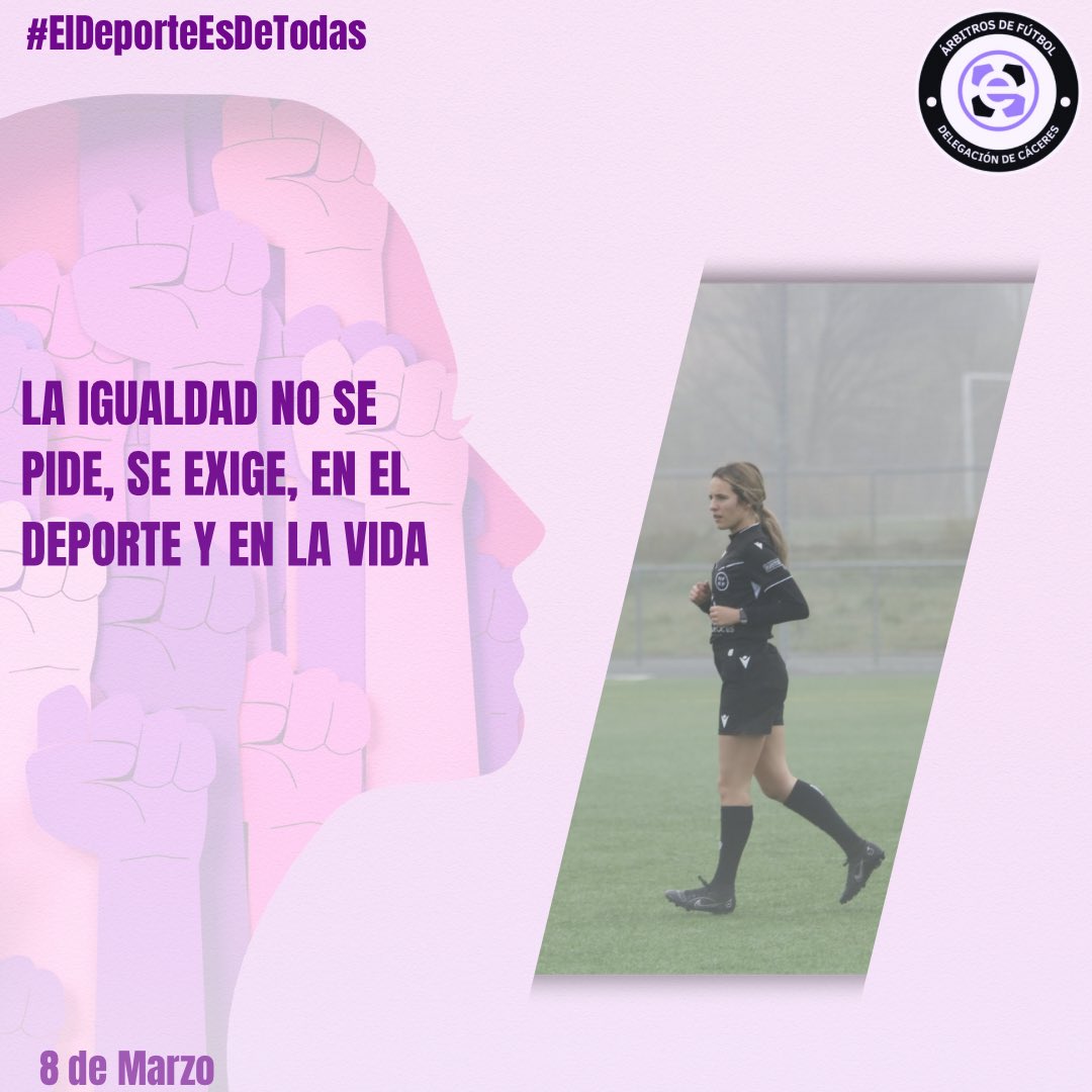 FutbolArbitros's tweet photo. 💜⚽ En este #8M celebramos a nuestras árbitras, que con esfuerzo y pasión siguen abriendo camino en el fútbol. Porque el arbitraje no tiene género, tiene talento. https://t.co/R5XVkRPv8M