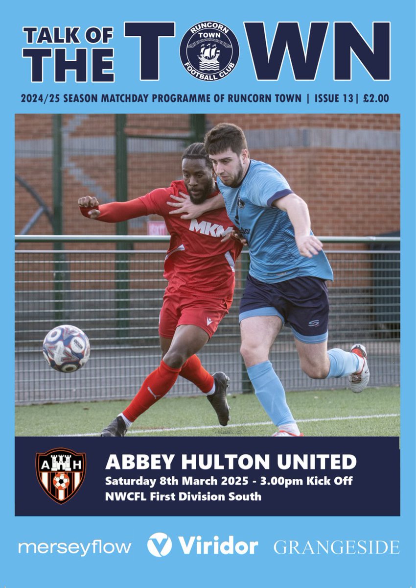 Runcorn Town FC (@runcorntown) on Twitter photo If you are joining us for this afternoon’s game don’t forget to grab a copy of our award-winning matchday programme, Talk of the Town on sale at the turnstile.
There are 44 pages including a guest article by <a href="/TheUntoldGame/">The Untold Game</a>.
Thanks to <a href="/KDSPhotographs/">Kieran Stoddart</a> for the cover photo. 🤝 If you are joining us for this afternoon’s game don’t forget to grab a copy of our award-winning matchday programme, Talk of the Town on sale at the turnstile.
There are 44 pages including a guest article by <a href="/TheUntoldGame/">The Untold Game</a>.
Thanks to <a href="/KDSPhotographs/">Kieran Stoddart</a> for the cover photo. 🤝