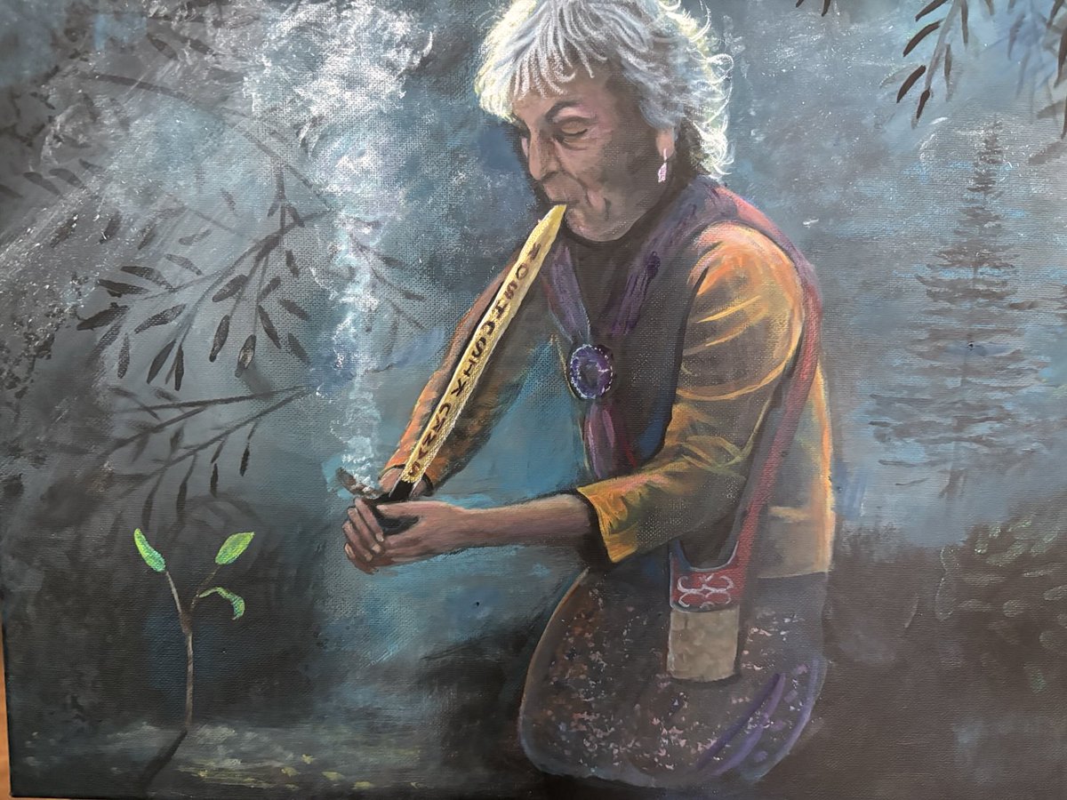 Ktonukot ‘Ciw Psiw Ehpicik Pemkiskahk! (Ktoh-nuu-gd chiw-ehh-bee-jig bem-gisk-gawk).Celebrate All Women Today! I feel celebrated in this photo when I was trusted to bless two little girls with their Spirit Names!    Grateful to Artist Dad (Nick Paul) for capturing ceremony! 🌈🪶