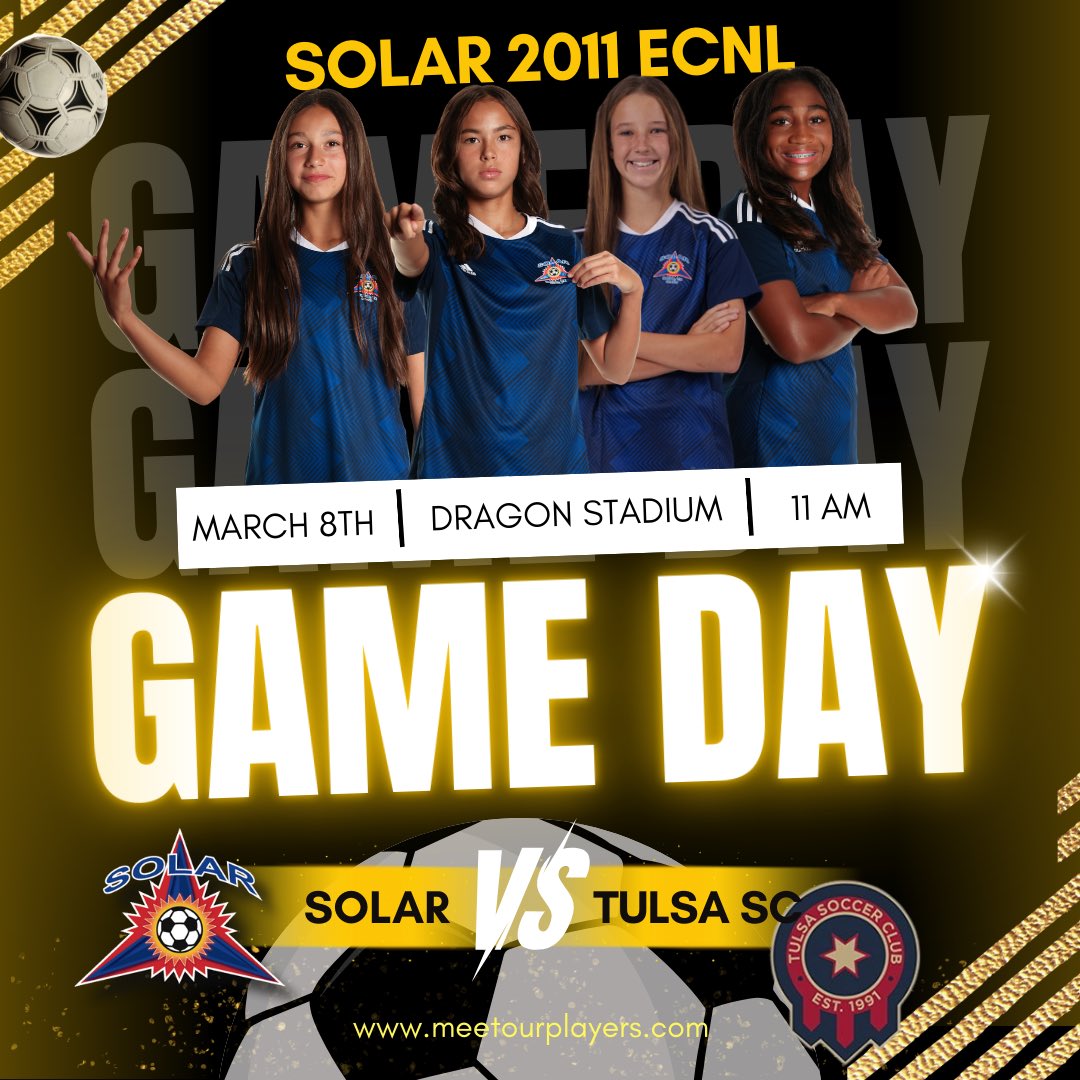 Solar 11G ECNL (@solar11ecnl) on Twitter photo Game day is back! After a well-earned break, we're ready to hit the field and bring the energy. Let’s start this next stretch strong! ⚡️#GoTeam #BackInAction <a href="/SolarSoccerClub/">Solar Soccer Club</a> <a href="/ECNLgirls/">ECNL Girls</a> <a href="/ImYouthSoccer/">ECNL/GA/Recruiting/College Soccer</a> <a href="/PrepSoccer/">Prep Soccer ⚽️</a> <a href="/TopDrawerSoccer/">TopDrawerSoccer</a>
🆚 Tulsa
⏰ 11:00 AM
📍Dragon Stadium Game day is back! After a well-earned break, we're ready to hit the field and bring the energy. Let’s start this next stretch strong! ⚡️#GoTeam #BackInAction <a href="/SolarSoccerClub/">Solar Soccer Club</a> <a href="/ECNLgirls/">ECNL Girls</a> <a href="/ImYouthSoccer/">ECNL/GA/Recruiting/College Soccer</a> <a href="/PrepSoccer/">Prep Soccer ⚽️</a> <a href="/TopDrawerSoccer/">TopDrawerSoccer</a>
🆚 Tulsa
⏰ 11:00 AM
📍Dragon Stadium