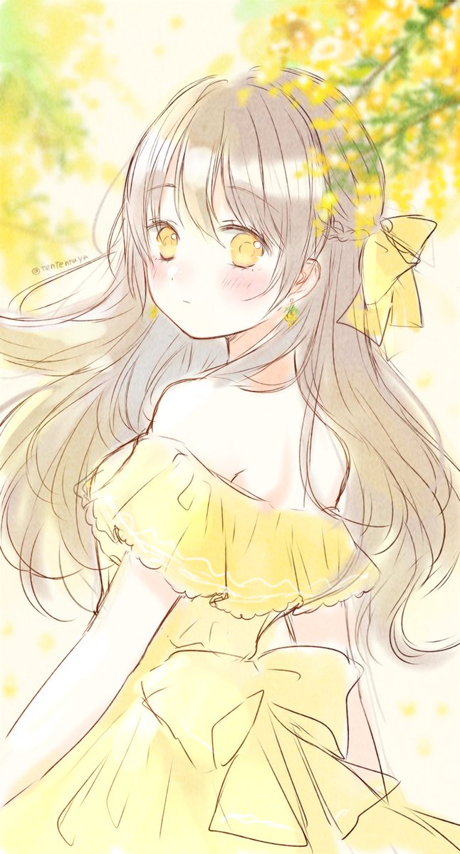 今日は【ミモザの日】らしいのでミモザな女の子を落書き#ミモザ