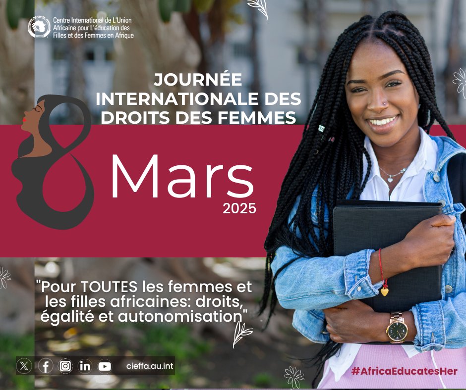 African Union CIEFFA (@au_cieffa) on Twitter photo Journée internationale des droit des femmes 👩🏾🎓👩🏽🏫👩🏼⚖️👩🏾🌾👩🏽🍳👩🏿🔧👩🏾🏭👩🏼💼👩🏿🔬👩🏽💻👩🏾🎤👩🏽🎨👩🏿✈️👩🏾🚀👩🏾🚒👮🏽♀️🕵🏿♀️💂🏾♀️👷🏿♀️👸🏾🧕🏾🤰🏾🤱🏿👩🏾🦯👩🏿🦼👩🏽🦽
« Pour TOUTES les femmes et les filles africaines : Droits. Égalité. Autonomisation ». Nous y ajoutons : « Droits, égalité et autonomisation dans et par l'éducation ». Journée internationale des droit des femmes 👩🏾🎓👩🏽🏫👩🏼⚖️👩🏾🌾👩🏽🍳👩🏿🔧👩🏾🏭👩🏼💼👩🏿🔬👩🏽💻👩🏾🎤👩🏽🎨👩🏿✈️👩🏾🚀👩🏾🚒👮🏽♀️🕵🏿♀️💂🏾♀️👷🏿♀️👸🏾🧕🏾🤰🏾🤱🏿👩🏾🦯👩🏿🦼👩🏽🦽
« Pour TOUTES les femmes et les filles africaines : Droits. Égalité. Autonomisation ». Nous y ajoutons : « Droits, égalité et autonomisation dans et par l'éducation ».