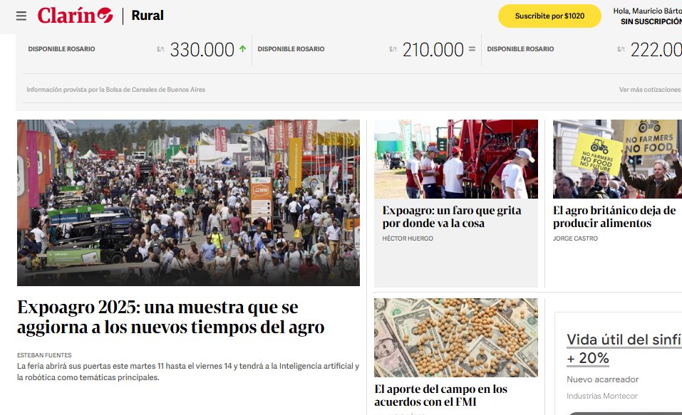 Bartolim's tweet photo. ⭐️⭐️⭐️#Suplementazo de @clarinrural
🚜🏆Expoagro 2025: una muestra que se aggiorna a los nuevos tiempos
👉Un faro que grita por donde va la cosa por @hhdospierre
💰El aporte del campo en los acuerdos del FMI
y mucho más contenido de nuestro equipo
https://t.co/jzDNCyj2My https://t.co/8ubpJ6b3aH