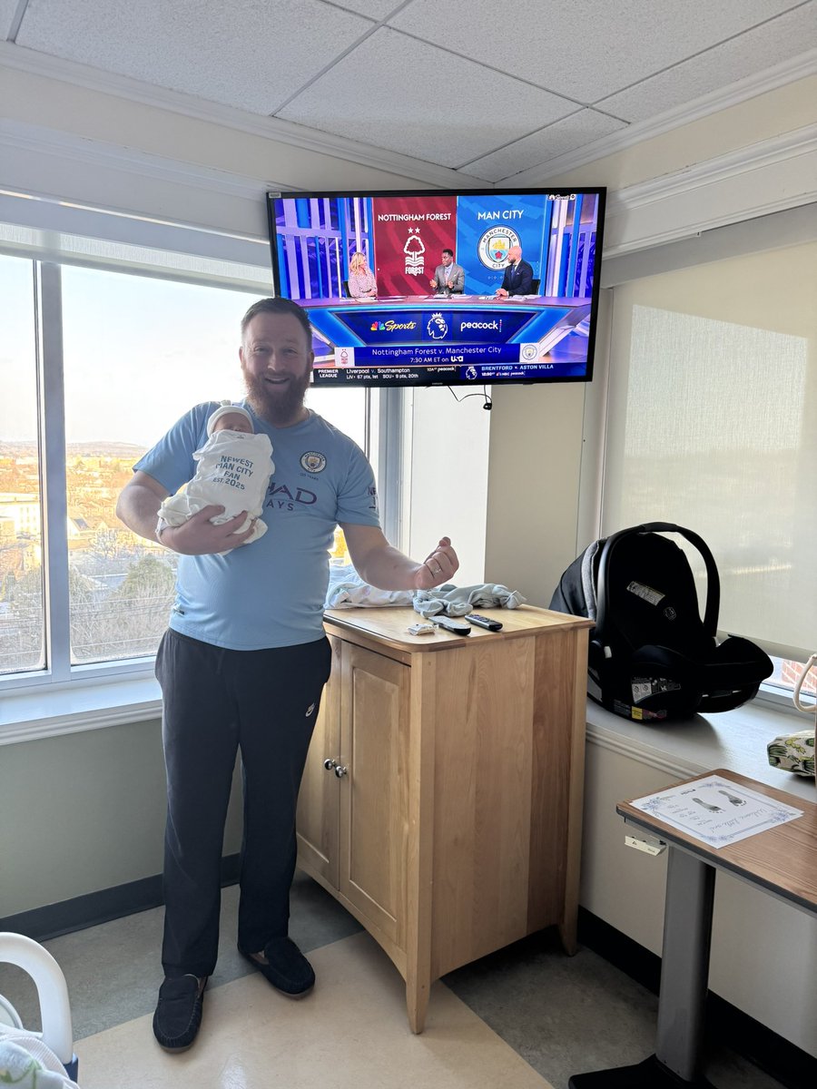 taywall13's tweet photo. Dempsey hoping his first match is a @ManCityUS win, at only 18 hours old!! 

#MyPLMorning #ManchesterCity @ManCity @NBCSportsSoccer https://t.co/mXrIuIJ2wl