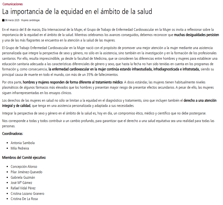 rafavidalperez (@rafavidalperez) on Twitter photo Comunuicado del Grupo de Trabajo sobre enfermedad cardiovascular en la mujer de la Sociedad Española de Cardiologia - la importancia de la equidad en el ámbito de la salud secardiologia.es/cientifico/gru… <a href="/secardiologia/">Soc Esp Cardiología</a> <a href="/cuidarcorazon/">FEC Corazón</a> <a href="/clinica_sec/">Asociación Cardiología Clínica SEC</a> Comunuicado del Grupo de Trabajo sobre enfermedad cardiovascular en la mujer de la Sociedad Española de Cardiologia - la importancia de la equidad en el ámbito de la salud secardiologia.es/cientifico/gru… <a href="/secardiologia/">Soc Esp Cardiología</a> <a href="/cuidarcorazon/">FEC Corazón</a> <a href="/clinica_sec/">Asociación Cardiología Clínica SEC</a>