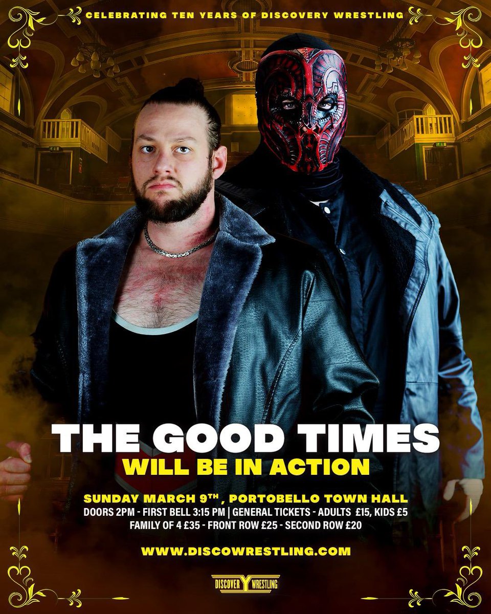 🚨ANNOUNCEMENT🚨

The Good Times will be in action this Sunday at Year 10!

But what chaos do Robb Stow and Monstrum have planned for Discovery Wrestling?

Limited tickets available via the link in the tweet below 👇