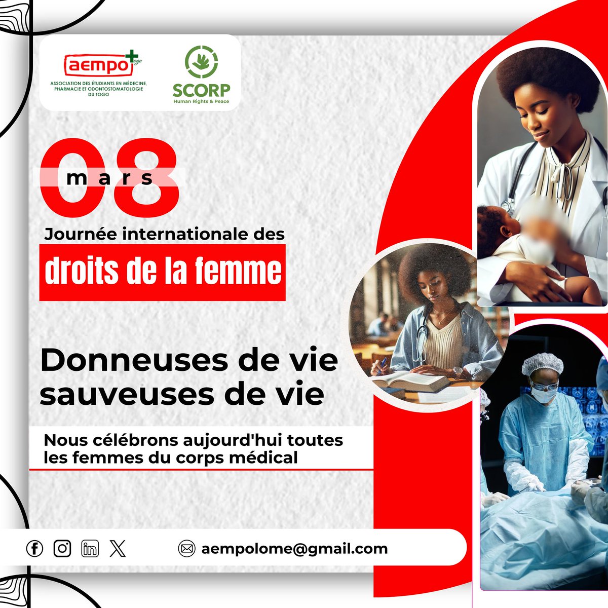 Nous honorons les femmes qui ont fait le choix de servir dans le domaine médical.
Affirmons notre engagement pour le respect des droits des femmes du corps médical et de toutes les femmes à travers le monde.

#08mars #scorplome #scorp #scorptogo #aempolome #aempotogo #aempo
