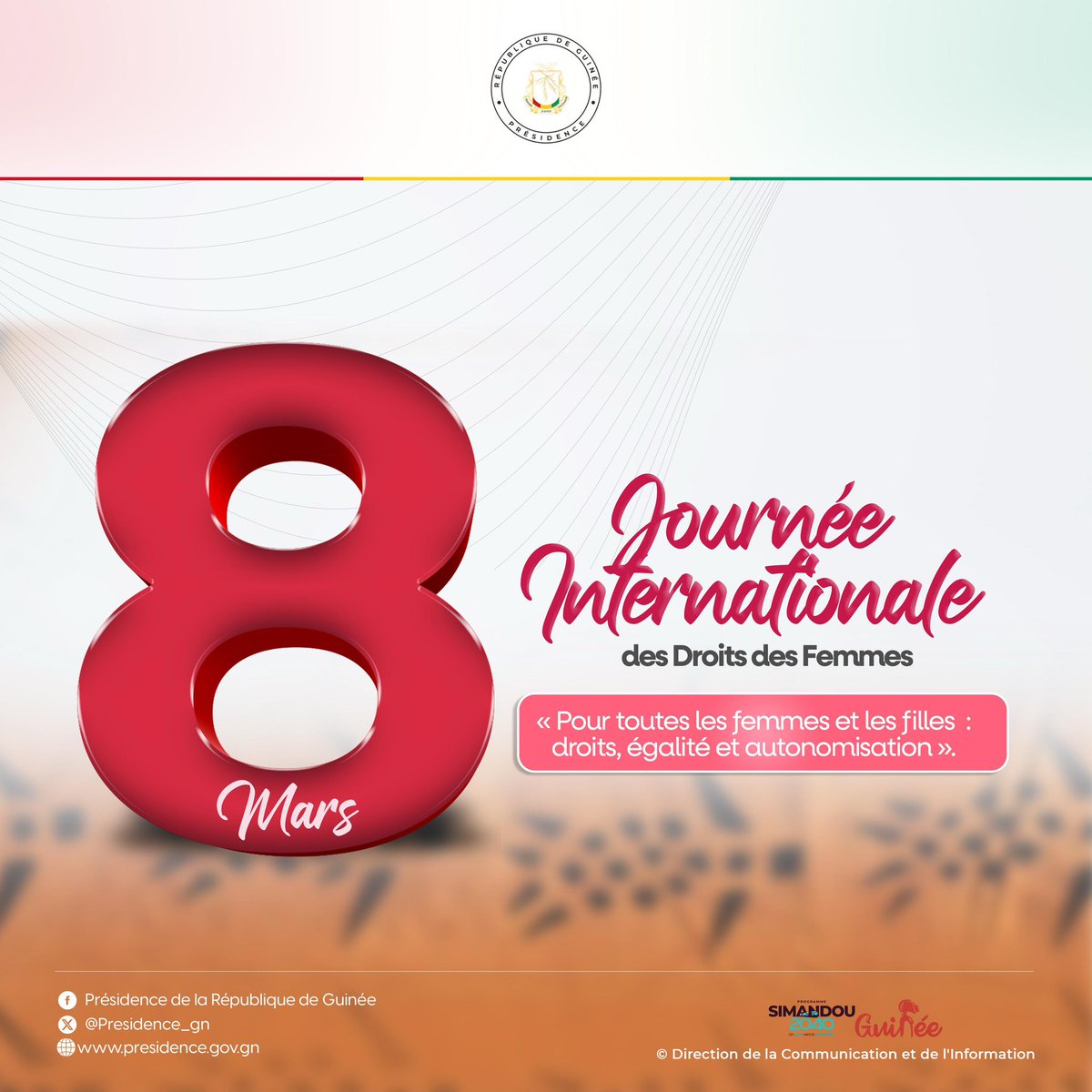 🟢 𝐂𝐄́𝐋𝐄́𝐁𝐑𝐀𝐓𝐈𝐎𝐍 𝐃𝐄 𝐋𝐀 𝐉𝐎𝐔𝐑𝐍𝐄́𝐄 𝐈𝐍𝐓𝐄𝐑𝐍𝐀𝐓𝐈𝐎𝐍𝐀𝐋𝐄 𝐃𝐄𝐒 𝐃𝐑𝐎𝐈𝐓𝐒 𝐃𝐄𝐒 𝐅𝐄𝐌𝐌𝐄𝐒

🔹Placée sous le thème : « 𝗣𝗼𝘂𝗿 𝘁𝗼𝘂𝘁𝗲𝘀 𝗹𝗲𝘀 𝗳𝗲𝗺𝗺𝗲𝘀 𝗲𝘁 𝗹𝗲𝘀 𝗳𝗶𝗹𝗹𝗲𝘀 : 𝗱𝗿𝗼𝗶𝘁𝘀, 𝗲́𝗴𝗮𝗹𝗶𝘁𝗲́ 𝗲𝘁