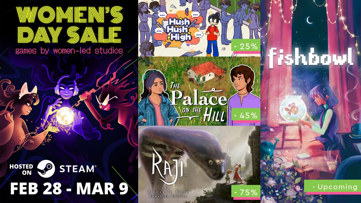 Raji: An Ancient Epic (@rajithegame) on Twitter photo This Women’s Day, we celebrate the creativity, passion, and brilliance of women in game development.
It's great to see Women's Day Steam Sale featuring four women led video games from India! 🥳🎉
Check them out: tinyurl.com/ya4r8vuw
#WomensDay #gamedevelopment #indianindies This Women’s Day, we celebrate the creativity, passion, and brilliance of women in game development.
It's great to see Women's Day Steam Sale featuring four women led video games from India! 🥳🎉
Check them out: tinyurl.com/ya4r8vuw
#WomensDay #gamedevelopment #indianindies