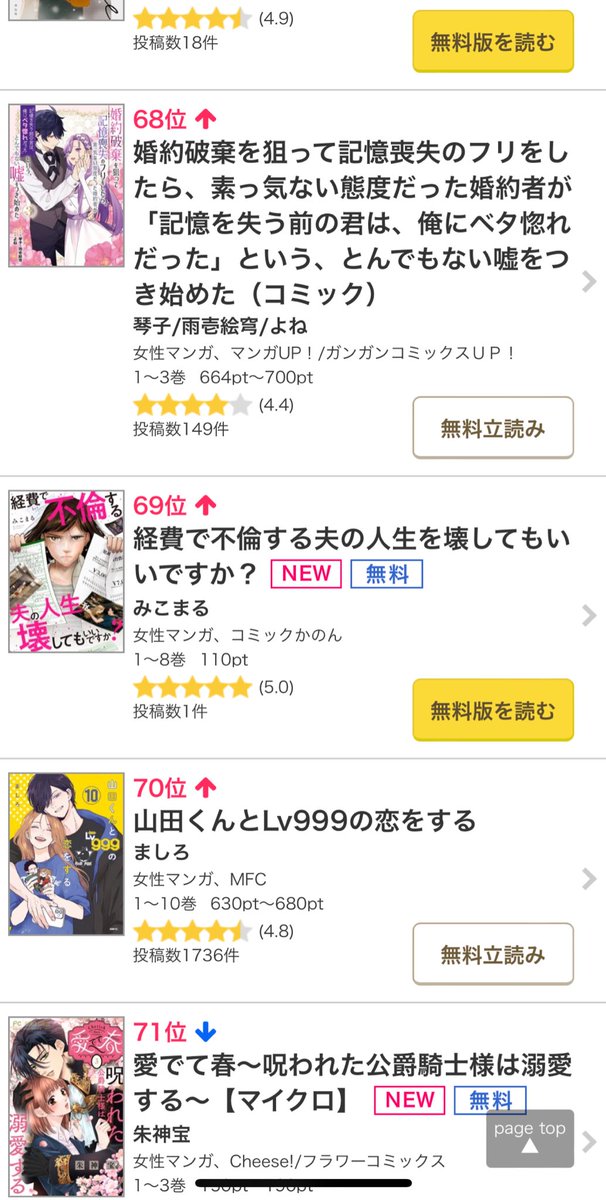 現在連載中の「経費で不倫する夫の人生を壊してもいいですか？」が、<a href="/comic_cmoa/">コミックシーモア【公式】(シーモア)</a> コミックシーモアさんで女性漫画100位以内に入っていたようです！
読んでくれている方がいてくれて感謝です！😭

現在8話まで掲載中です。（1話のみ無料公開）
#コミックかのん