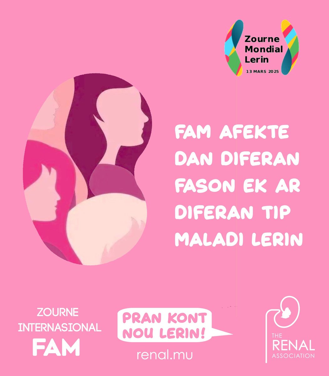Renal Association - Mauritius (@renalassocmtius) on Twitter photo Our <a href="/worldkidneyday/">World Kidney Day</a> campaign in #Mauritius #Kreol #Morisien continues on #InternationalWomensDay . Women are affected by kidney diseases differently and by different kidney diseases. #WomensDay #WorldKidneyDay #AreYourKidneysOK #kidneys Our <a href="/worldkidneyday/">World Kidney Day</a> campaign in #Mauritius #Kreol #Morisien continues on #InternationalWomensDay . Women are affected by kidney diseases differently and by different kidney diseases. #WomensDay #WorldKidneyDay #AreYourKidneysOK #kidneys