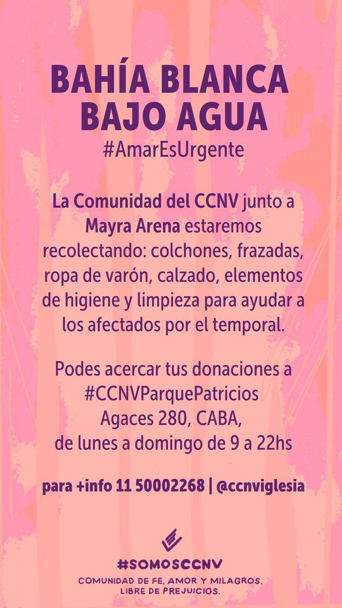 Mañana estaré en Agaces 280, Parque Patricios, dando una charla y recolectando colchones y donaciones para llevar a Bahía. (Si tan solo tuviera algún talento daría un show pero esto es lo que dios nos ha dado jsjsjs) Estos días vamos a estar buscando todo lo que haya para llevar!