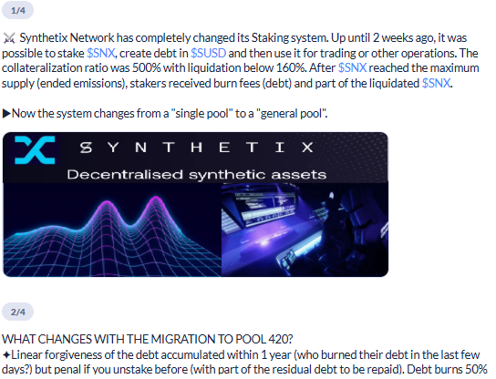 How does staking change with <a href="/synthetix_io/">Synthetix ⚔️</a> (Pool420)? Is it worth investing in $SNX?

My complete thread on <a href="/DeBankDeFi/">DeBank</a> :
debank.com/stream/3069595

#SNX #DeFi