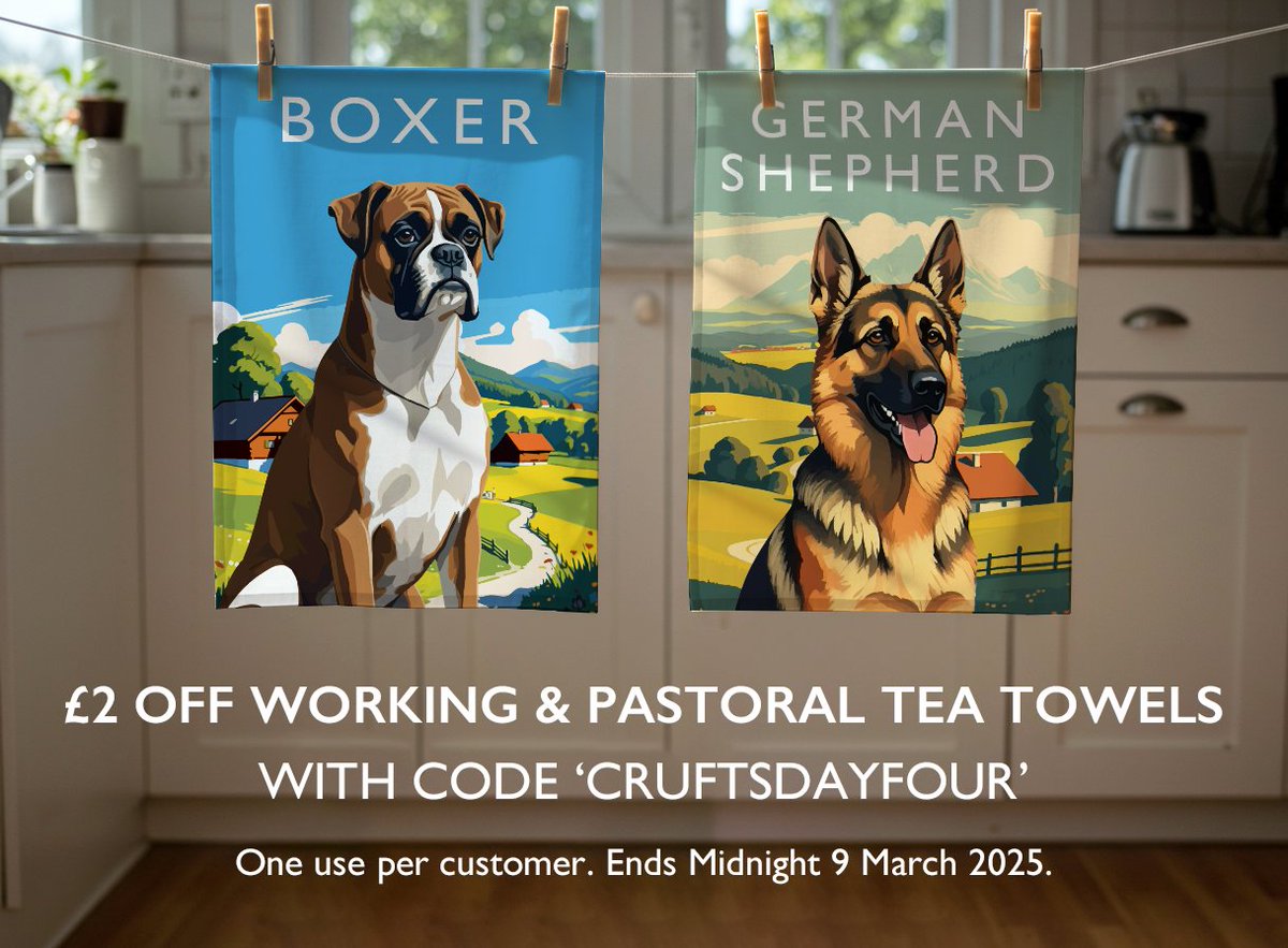 🐾 #Crufts 2025 – Day 4 🏆🐶

On this final day of #Crufts2025, we're celebrating with an exclusive offer!​

🎉 Enjoy £2 off all Working &amp; Pastoral tea towels using code CRUFTSDAYFOUR at checkout.

⏳ Valid today only!

🛒 Explore the collection: pawandmore.co.uk/collections/to…