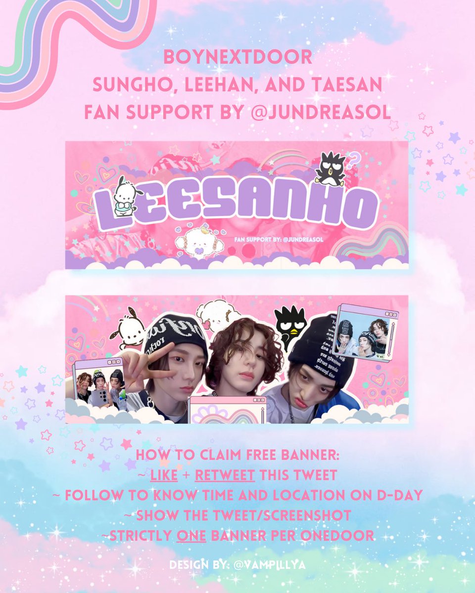 🦁 leesanho 🐈🐈‍⬛ sanrio fan support
#KNOCK_ON_Vol_1_IN_MANILA 

who’s there, onedoors?! see u on dday 🚪
these are very limited handbanners 🩵

click photo for details 💙
dm for donations/trades (those who donate will have one banner reserved) 

#BOYNEXTDOOR