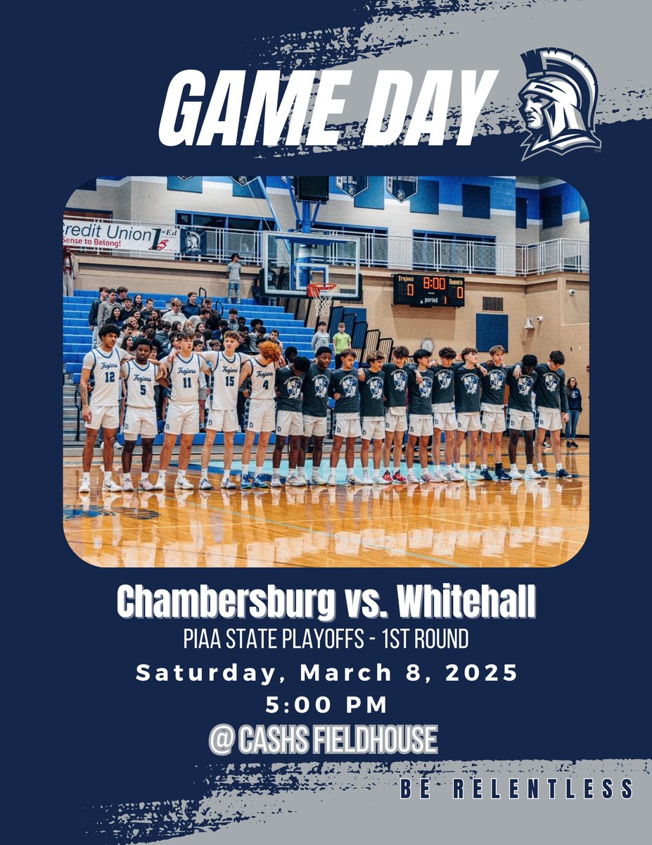 STATE PLAYOFF GAME DAY!!! Come out and support the Trojans as they take on Whitehall at HOME in the first round of the PIAA State Playoffs. Pack the gym Trojan Nation! Let’s get the W! #berelentless