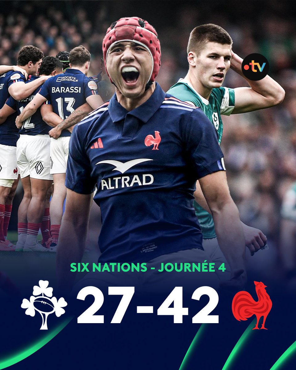 🏉 #SixNationsRugby | 🇫🇷💥 ILS L'ONT FAIT ! LES BLEUS S'IMPOSENT EN IRLANDE ET PRENNENT LA TÊTE DU TOURNOI DES SIX NATIONS !

🐓 En feu sur la pelouse de l'Aviva Stadium, le XV de France inflige un 27-42 aux Irlandais avec cinq essais inscrits ! Quel match !