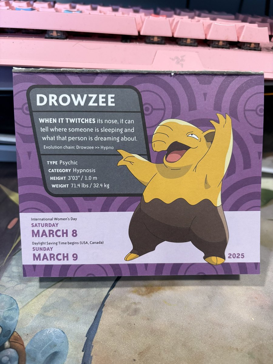 SoulMaier's tweet image. Happy weekend. Happy Saturday and Sunday, March 8, and 9th, 2025. The Pokemon page for this weekend #pokemon #drowzee 💜