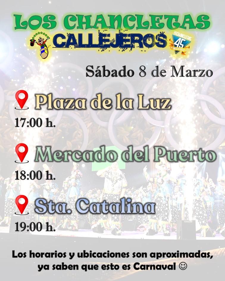 🎭 ¡Nos echamos a la calle! 🎭

Hoy, sin nuestro disfraz de este año, pero disfrazados de otras cosas (como tiene que ser), estaremos actuando en estos puntos. Búscanos para que pases un ratito divertido junto a nosotros 🥳

¡Ponte tu mejor disfraz y entra en el Carnaval!
