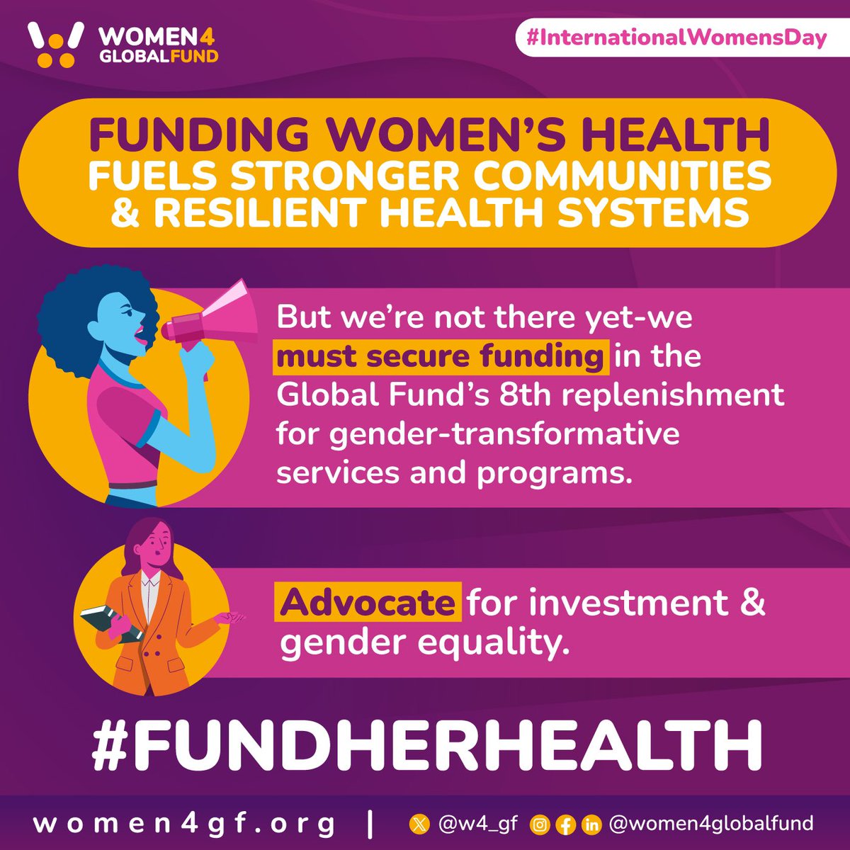 Women4GlobalFund (W4GF) (@w4_gf) on Twitter photo This #InternationalWomensDay, we demand action!
🚨 Health financing must put women & girls at the center.
💡 Investing in women’s health = stronger communities & resilient systems.
🌍 <a href="/GlobalFund/">The Global Fund</a>’s 8th replenishment is the time to act!
Let’s break barriers & close gaps in HIV, This #InternationalWomensDay, we demand action!
🚨 Health financing must put women & girls at the center.
💡 Investing in women’s health = stronger communities & resilient systems.
🌍 <a href="/GlobalFund/">The Global Fund</a>’s 8th replenishment is the time to act!
Let’s break barriers & close gaps in HIV,