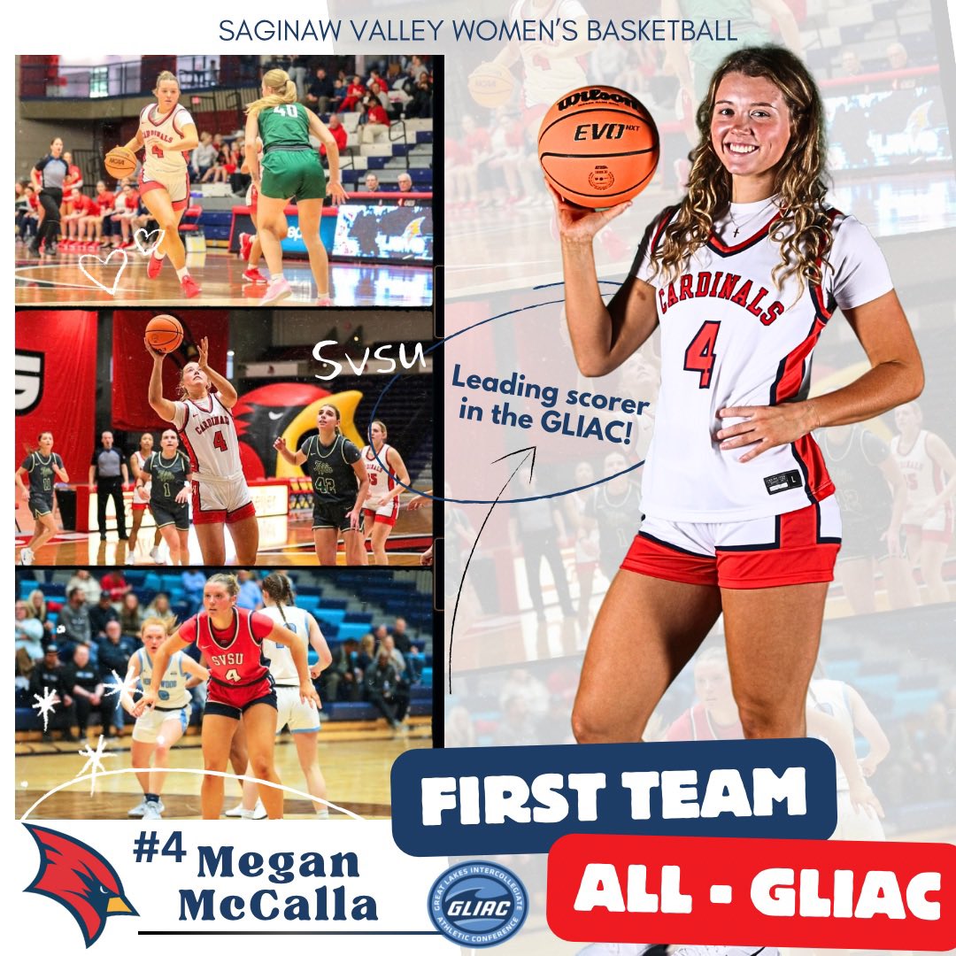 SVSU Women's Basketball (@svsuwbb) on Twitter photo Your leading scorer in the GLIAC this season! 😤
Congratulations <a href="/MccallaMegan/">Megan McCalla</a> on making the 2024-2025 Women’s Basketball All-GLIAC First Team! #GoCards Your leading scorer in the GLIAC this season! 😤
Congratulations <a href="/MccallaMegan/">Megan McCalla</a> on making the 2024-2025 Women’s Basketball All-GLIAC First Team! #GoCards