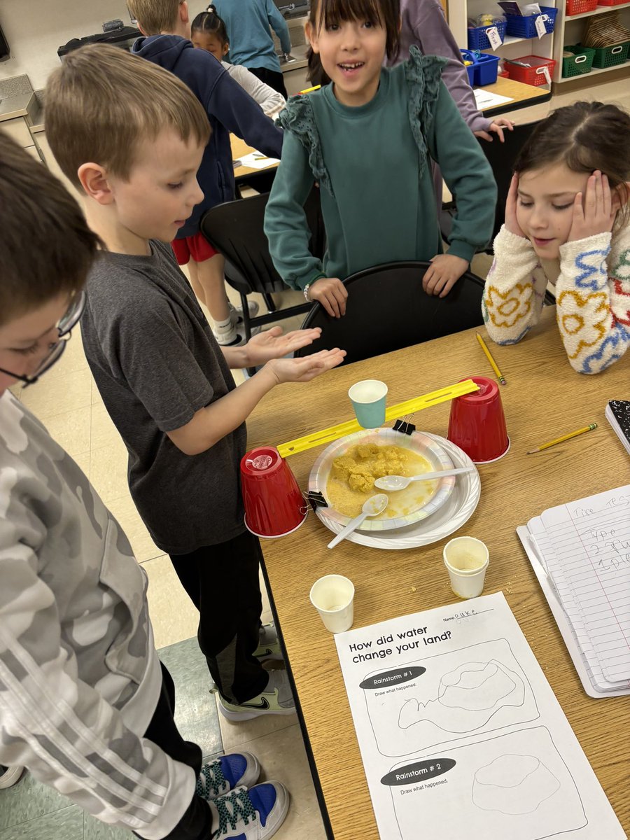 Second graders were hands-on scientists this week, creating landforms to prove weathering and erosion in action! #MysteryScience