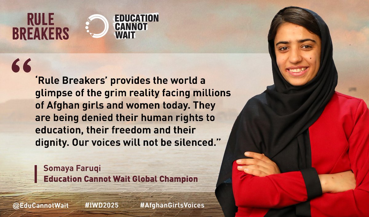 Education Cannot Wait (@educannotwait) on Twitter photo “‘Rule Breakers’ provides the world a glimpse at the reality facing millions of Afghan girls & women today. They are being denied their human rights to education, their freedom and their dignity. Our voices will not be silenced,” ~<a href="/FaruqiSomaya/">Somaya Faruqi</a>
🆕<a href="/RuleBreakers25/">Rule Breakers</a> Movie Launches “‘Rule Breakers’ provides the world a glimpse at the reality facing millions of Afghan girls & women today. They are being denied their human rights to education, their freedom and their dignity. Our voices will not be silenced,” ~<a href="/FaruqiSomaya/">Somaya Faruqi</a>
🆕<a href="/RuleBreakers25/">Rule Breakers</a> Movie Launches