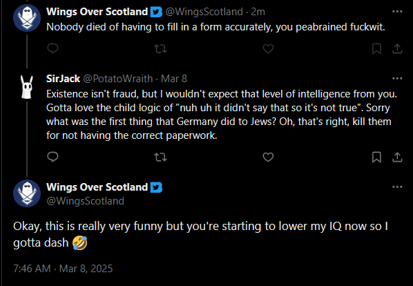 PotatoWraith's tweet image. I've never had a Joker laugh through text before but @WingsScotland managed to. The death cultists never disappoint.