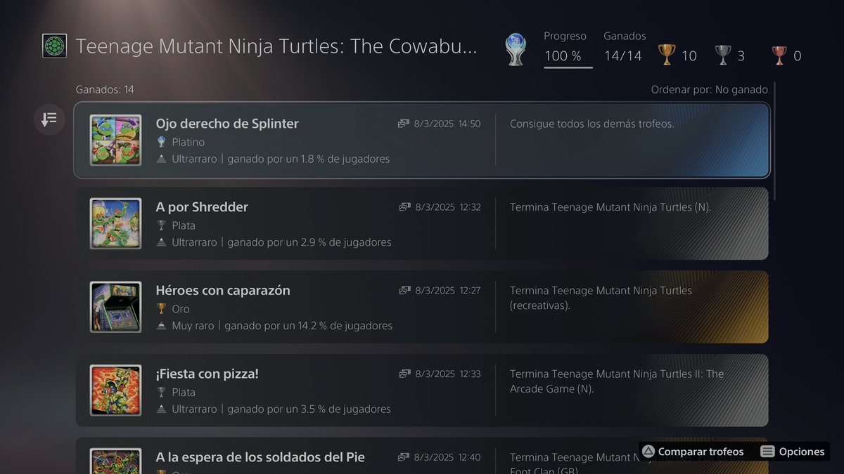 lsmartinez_it's tweet photo. Platino 73 🏆
#TMNTTheCowabungaCollection @PSPlusES
Pues yo también me lo he sacado. Casi 1 horita jugando a los juegos de fighting ha sido divertido.
Después de uno dificil tocaba uno fácil.
¡COWABUNGA! 🍕 https://t.co/j80eK7bIZD
