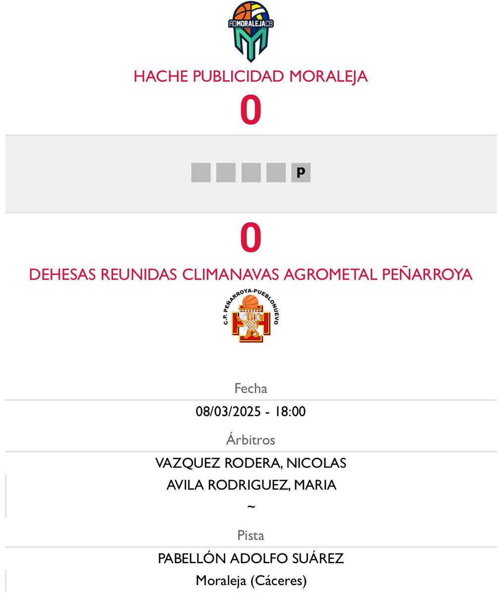 El Equipo Hache Publicidad Moraleja disputa una nueva jornada de baloncesto en Tercera FEB, y será de nuevo en el Adolfo Suárez. El encuentro será ante uno de los favoritos a jugar Fase de Ascenso.
En el partido de Ida el triunfo fue para Peñarroya por 84-71. Juegan Blancas🏀🍀