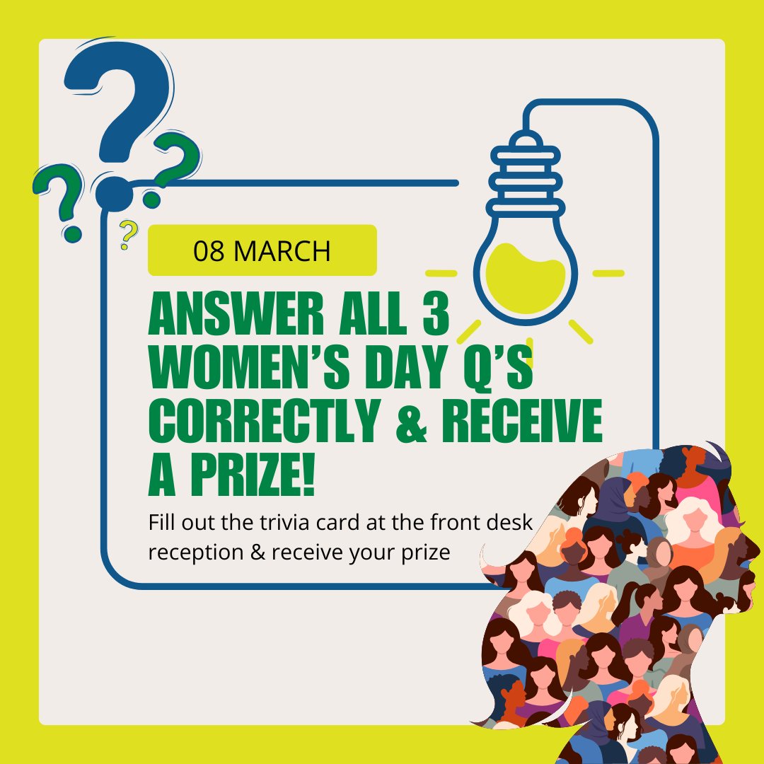 Happy International Women's Day 🚺️ 

Head to the front desk, fill out our trivia questionnaire, get all 3 questions right and take home a prize 🎁

#albertatenniscentre #trivia #internationalwomensday