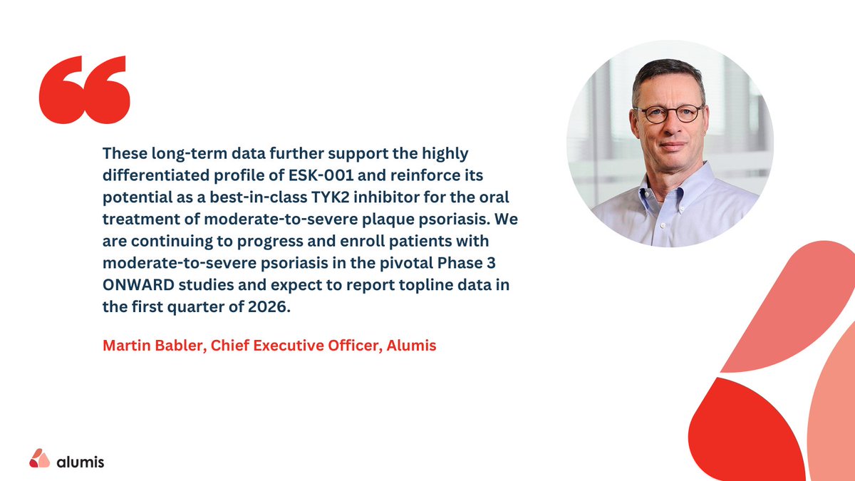 Late-breaking data presented at #AAD2025 demonstrate ESK-001’s robust clinical responses for
the potential treatment of psoriasis through week 52, including patients’ reported symptoms and quality of life. Learn more: bit.ly/3F6bGyn