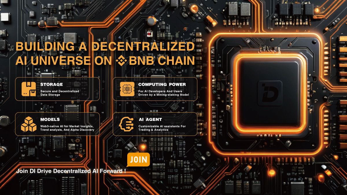 Didotxyz_'s tweet photo. DI is bringing the Decentralized AI Universe to @BNBCHAIN ! 🫵🏻

We’re building the future of AI with DI-Storage, DI-Compute, DI-Alpha (Models) and DI-X AI Agents.

The next-gen AI revolution starts with DI. More details coming soon. Are you ready?⚡️ https://t.co/lwqOrkzPWD