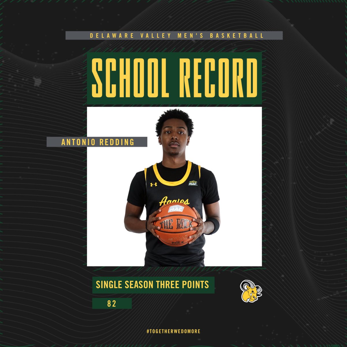 DelVal Athletics (@dvuaggies) on Twitter photo With 82 three-pointers this season, Antonio Redding now holds the DelVal (<a href="/DVUmbb/">DVU Men's Basketball</a>) record for the most in a single season!
The record was previously held by Jameel Hawthorne set during the 2000-01 campaign when he sank 77.
#TogetherWeDoMore With 82 three-pointers this season, Antonio Redding now holds the DelVal (<a href="/DVUmbb/">DVU Men's Basketball</a>) record for the most in a single season!
The record was previously held by Jameel Hawthorne set during the 2000-01 campaign when he sank 77.
#TogetherWeDoMore
