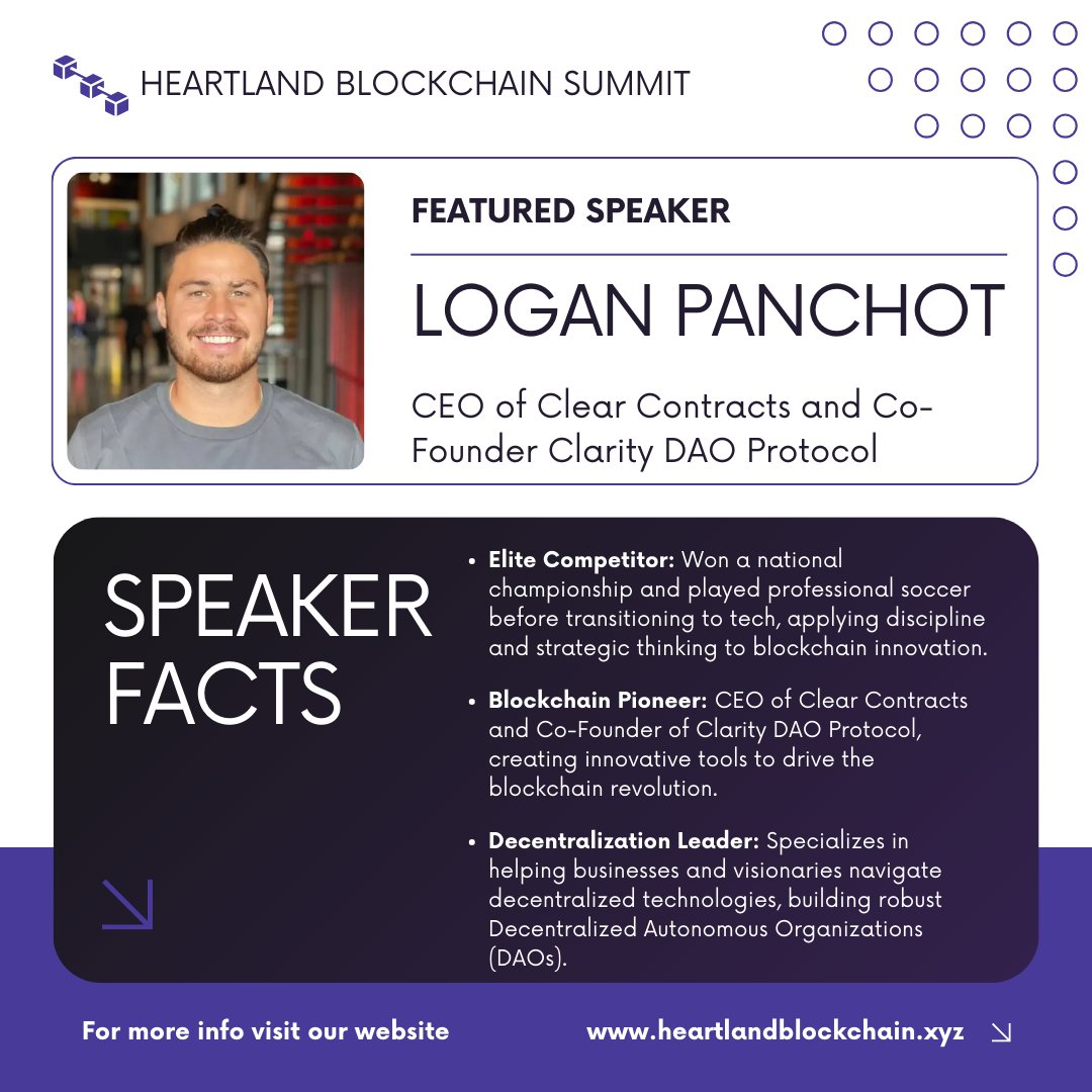 Heartland Blockchain Summit (@heartlandblock) on Twitter photo ⚡ From the pitch to the blockchain, <a href="/Lo_Ponch/">Logan Panchot $daoguy d/acc</a> went from pro soccer to CEO of <a href="/ClearContracts/">Clear Contracts Labs</a>
& Co-Founder of @Clarity_DAO. Leading the charge in decentralized tech—catch him at the conference!
🎟️heartlandblockchain.xyz🎟️
#Blockchain #DAOs #Web3 ⚡ From the pitch to the blockchain, <a href="/Lo_Ponch/">Logan Panchot $daoguy d/acc</a> went from pro soccer to CEO of <a href="/ClearContracts/">Clear Contracts Labs</a>
& Co-Founder of @Clarity_DAO. Leading the charge in decentralized tech—catch him at the conference!
🎟️heartlandblockchain.xyz🎟️
#Blockchain #DAOs #Web3