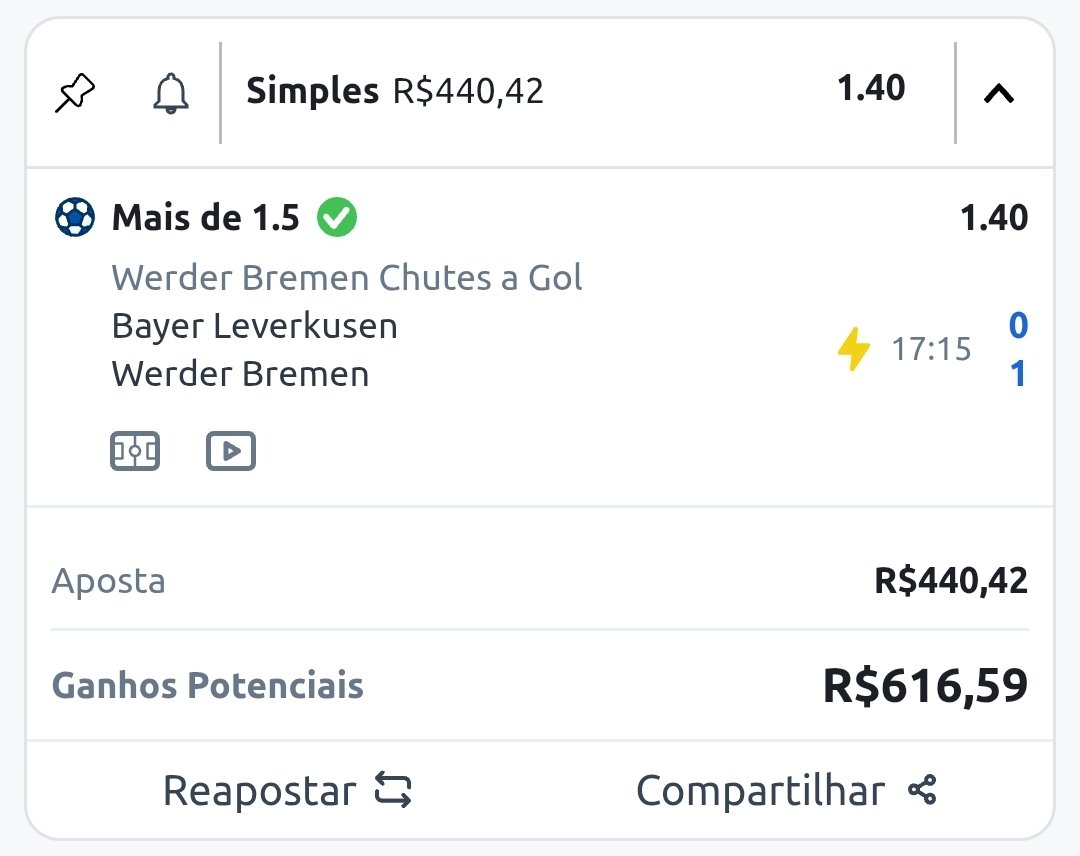 LevinhoTips's tweet image. 🪜R$25 ➡️ R$ 1000🪜

🤑GREEN COM 15 MINUTOS✅️

R$25 ➡️ R$51,63 ✅️
R$51,63 ➡️ R$87,89 ✅️
R$87,89➡️ R$440,42 ✅️
R$440,42➡️R$616,59✅️

Vamos em busca da história!