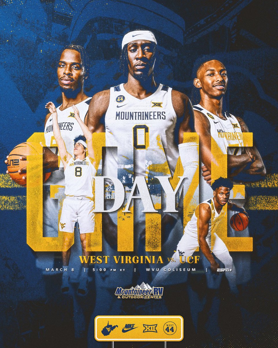 The regular-season finale.

🆚 UCF
⭐️ Senior Day
🕔 5:00 PM
📺 ESPN+
📻 MSN
📍 WVU Coliseum

#HailWV