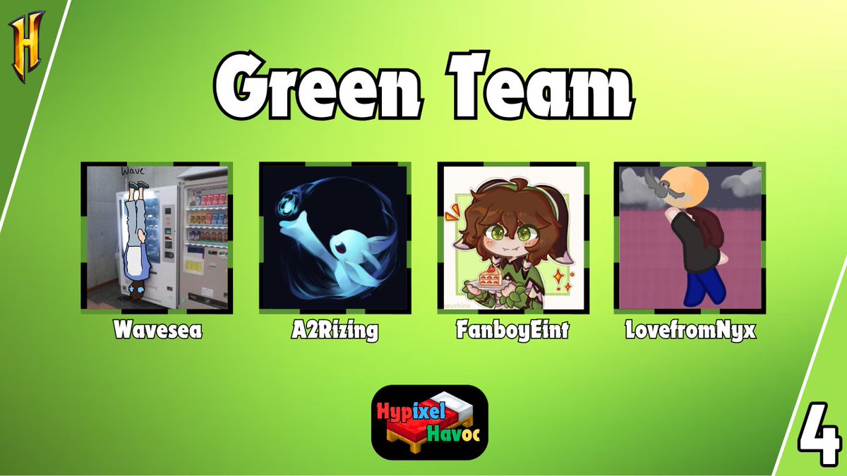NitroTiger6801's tweet image. INTRODUCING the Green Team consisting of Wavesea @A2Rizing @FanboyEint @LovefromNyx 

Will this team be able to outlive the withers in Mini Walls? Catch them on March 22nd at 8pm GMT / 3pm EST to find out!