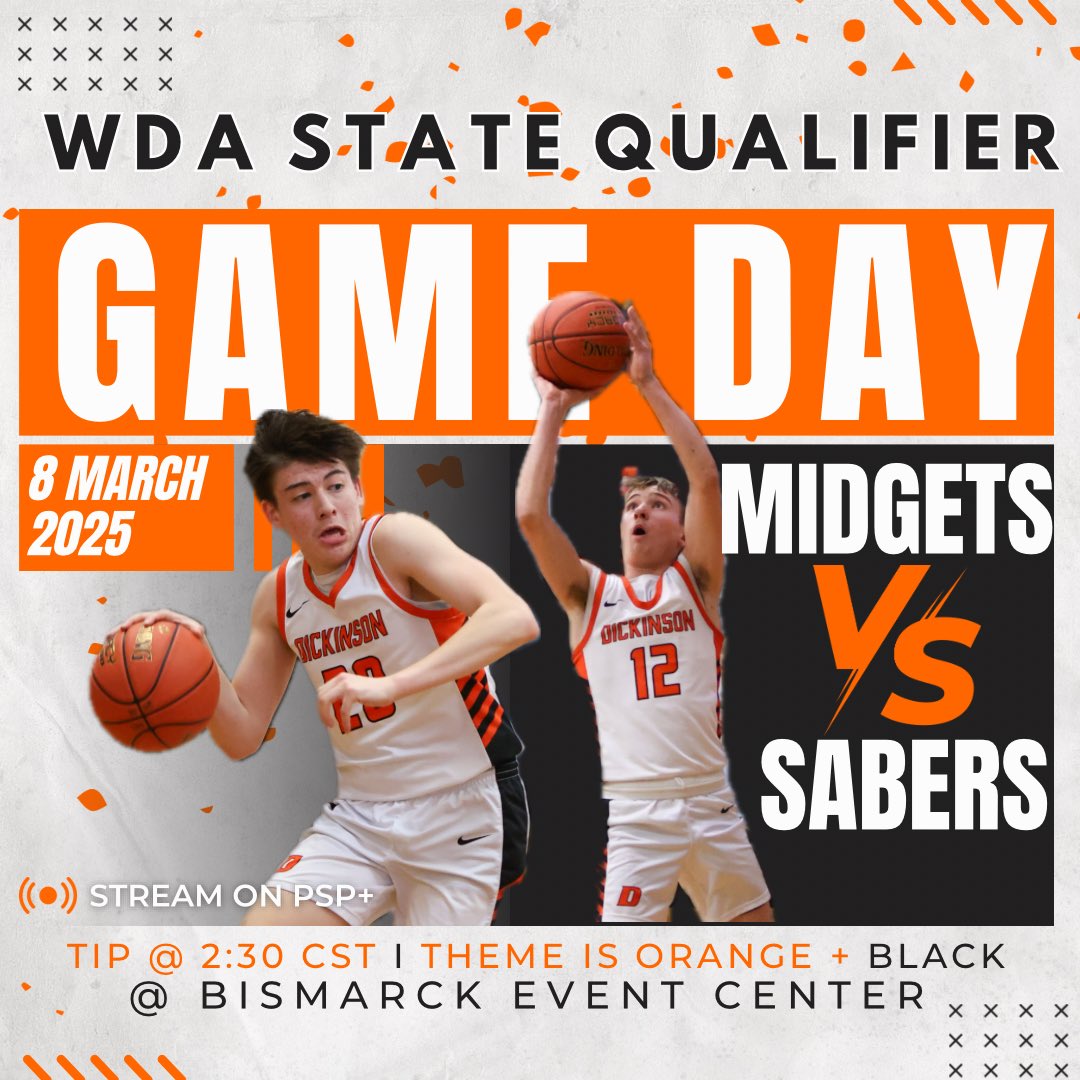 🏀🏀GAME DAY🏀🏀

State qualifier game today at 2:30 CT as we take on the Bismarck Legacy Sabers!

Theme: Orange and black 

📺: psp.network - with PSP+

Listen: kdix.net
