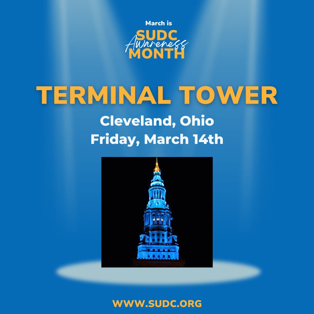 On 3.14.25, Terminal Tower in Cleveland, OH, will illuminate in to honor the children #GoneTooSoon &amp; families impacted by Sudden Unexplained Death in Childhood (SUDC).

Join us in raising awareness—snap a photo &amp; tag us! #SUDCAwareness #ShineALightOnSUDC #TerminalTower