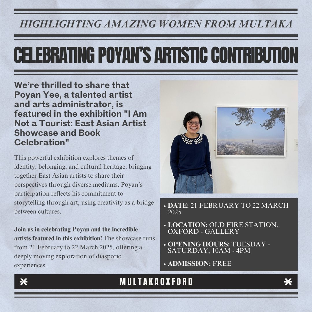 We’re thrilled to see Poyan Yee, a talented artist and arts administrator, featured in "I Am Not a Tourist: East Asian Artist Showcase and Book Celebration" at the Old Fire Station, Oxford! 🌏✨

📅 Until 22 March 2025
📍 Old Fire Station, Oxford
🎟 Free Admission
