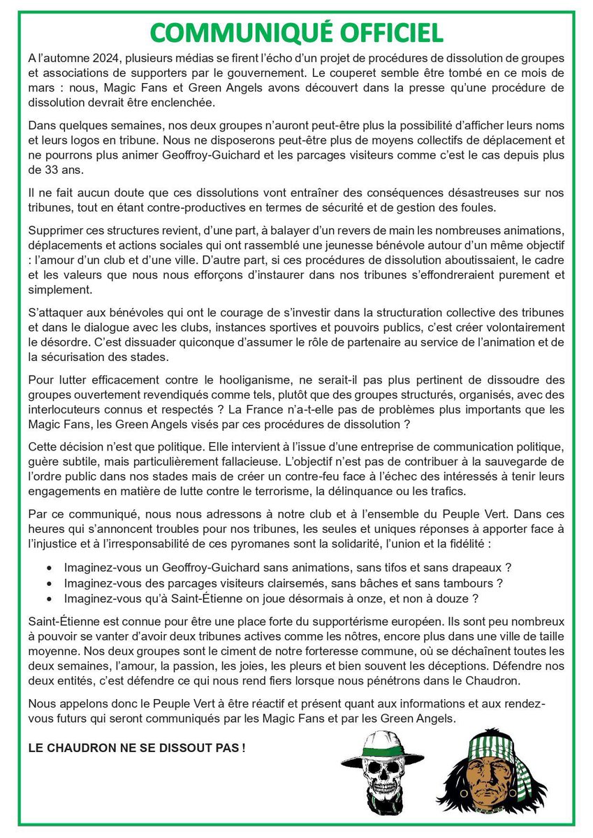𝐋𝐄 𝐂𝐇𝐀𝐔𝐃𝐑𝐎𝐍 𝐍𝐄 𝐒𝐄 𝐃𝐈𝐒𝐒𝐎𝐔𝐓 𝐏𝐀𝐒 ! 

Voici le communiqué officiel des groupes :
