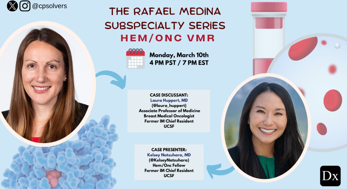 The Clinical Problem Solvers (@cpsolvers) on Twitter photo #MedTwitter - Join our Heme/Onc VMR this Monday, March 10th at 4PM PST/7PM EST!🩸
<a href="/laura_huppert/">Laura Huppert, MD</a>, <a href="/KelseyNatsuhara/">Kelsey Natsuhara</a>
You won’t want to miss it:
bit.ly/31LWIKg #MedTwitter - Join our Heme/Onc VMR this Monday, March 10th at 4PM PST/7PM EST!🩸
<a href="/laura_huppert/">Laura Huppert, MD</a>, <a href="/KelseyNatsuhara/">Kelsey Natsuhara</a>
You won’t want to miss it:
bit.ly/31LWIKg