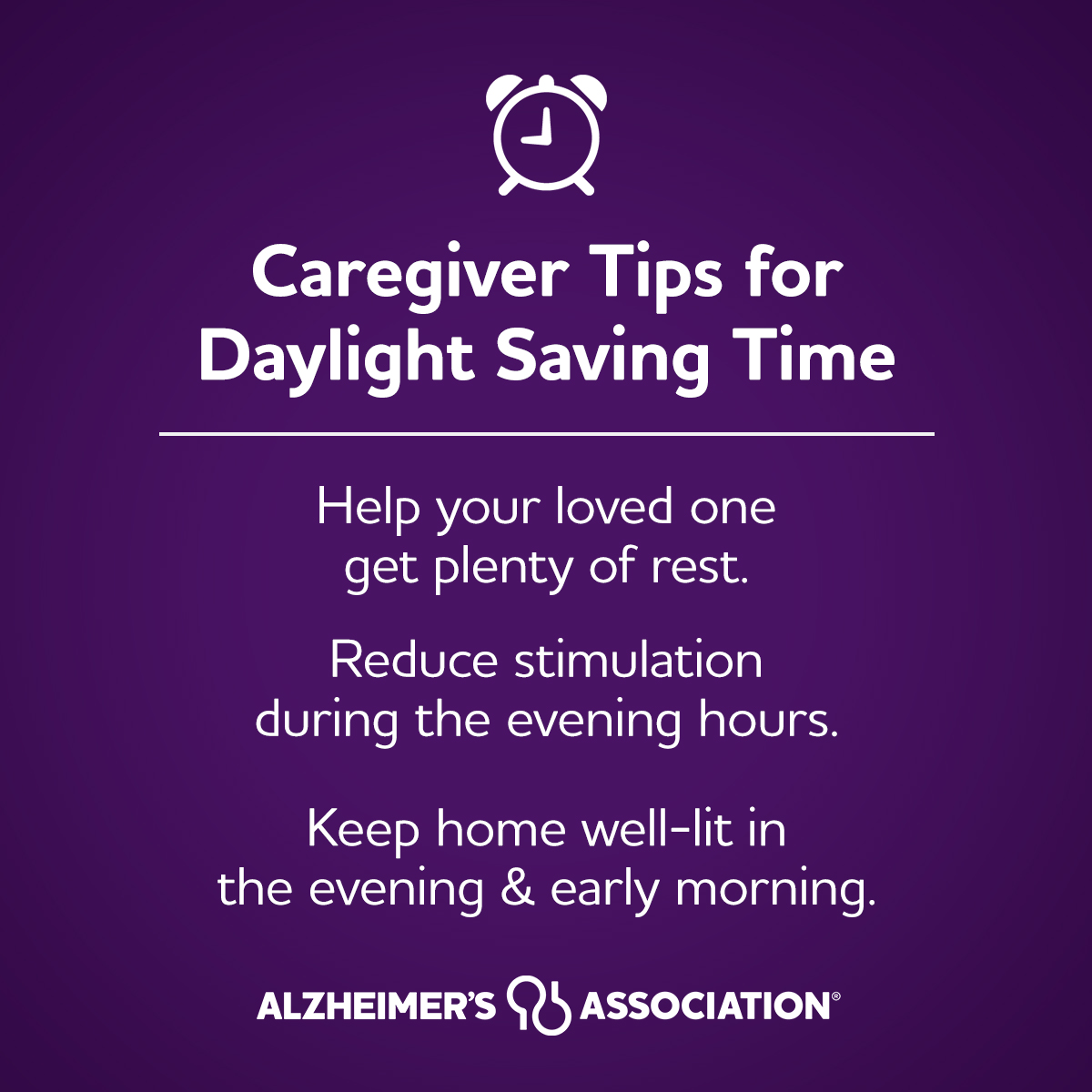 alzcny's tweet image. The change to daylight saving time ⏰ may be especially challenging for individuals living with Alzheimer’s or another dementia. Caregivers can help by following these tips.