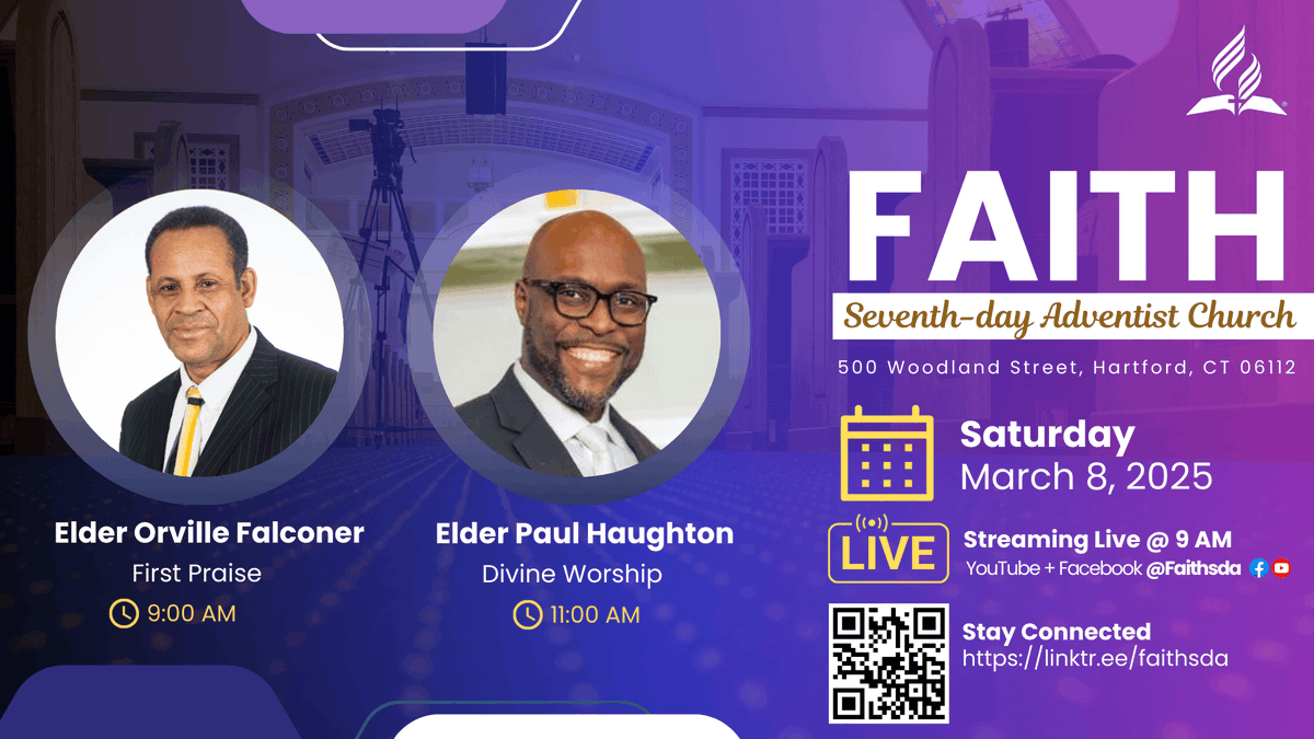 faith_sda's tweet photo. SABBATH FLOW - 3.8.25

9 AM - First Praise 
10 AM - Sabbath School
11 AM - Divine Worship 
11 AM - Precious Pearls
4:30 PM - AY |  Ask the Attorneys 
6:30 PM - Multicultural Extravaganza 
Stay connected by visiting https://t.co/kd3x8wCOdL

#ExperienceGod #wethefaith #HappySabbath https://t.co/jtVqQgbLyN