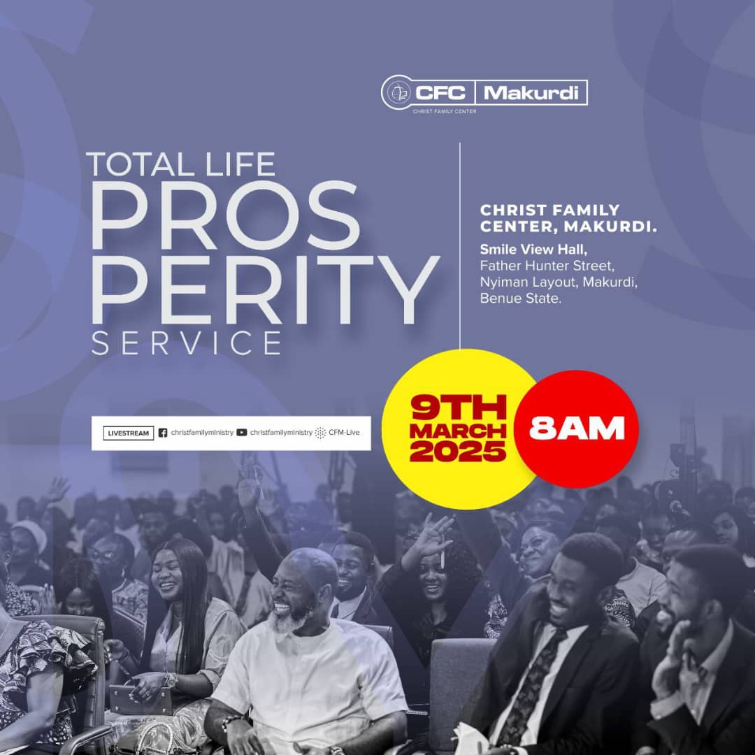 CFCMakurdi's tweet image. Fellowship with us this Sunday in two Spirit-filled services at 7 am and 9 am.

Both services are power-packed and are the best way to start your week. 

#ConnecttoLife
#March2025
#PastorAromeTokula
#ChristFamilyMinistry
#TheRelevantChurch
#LoveisKing