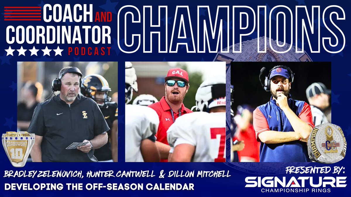 Keith Grabowski 🏈 Coach and Coordinator Network (@coachkgrabowski) on Twitter photo 🏆 Unlock the secrets to building a championship football program! In this must-listen episode of Champions, presented by <a href="/signaturerings/">Signature Championship Rings</a> I sit down with 3 state-winning head coaches— <a href="/coach_zelenovic/">Brad Zelenovich</a> (Iowa 5A), <a href="/THunterCantwell/">Hunter Cantwell</a> (Kentucky 3A), and <a href="/D_Mitchell91/">Dillon Mitchell</a> (Mississippi 🏆 Unlock the secrets to building a championship football program! In this must-listen episode of Champions, presented by <a href="/signaturerings/">Signature Championship Rings</a> I sit down with 3 state-winning head coaches— <a href="/coach_zelenovic/">Brad Zelenovich</a> (Iowa 5A), <a href="/THunterCantwell/">Hunter Cantwell</a> (Kentucky 3A), and <a href="/D_Mitchell91/">Dillon Mitchell</a> (Mississippi
