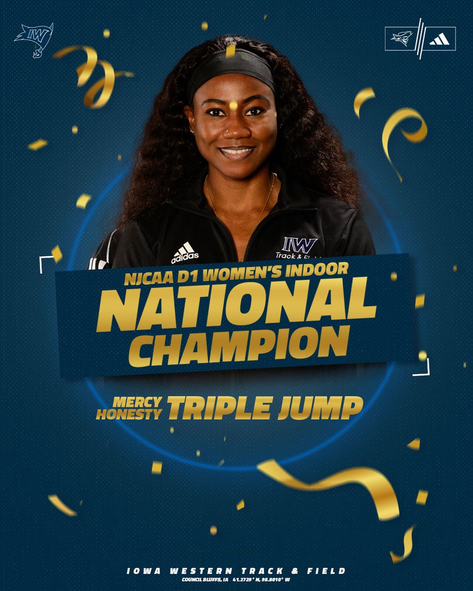 🏆 NATIONAL CHAMPION! 🏆

Mercy Honesty defends her <a href="/NJCAA/">NJCAA</a> D1  Women’s Indoor Triple Jump 👑

#SailsUP🏴‍☠️ | <a href="/ReiverCC_TF/">IWCC Reiver CC/TF</a>