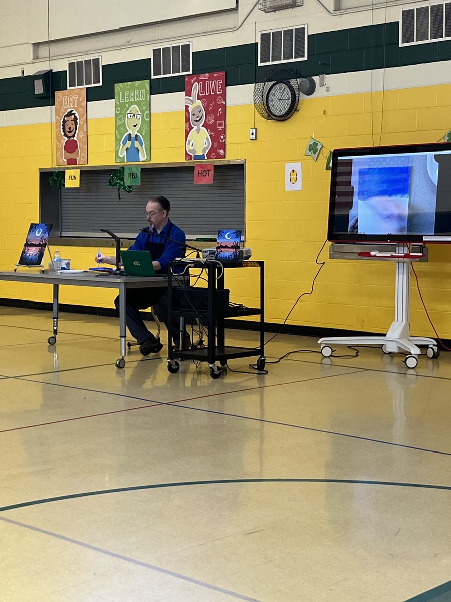 Mr. Selvidge teaching parents and students how to paint a picture today at the PTO’s Popcorn &amp; Painting event.   Thank you to Mr. Selvidge and the PTO for doing this for our families!!!